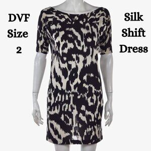 Diane Von Furstenberg Black & White Silk Shift Dress – Size 2